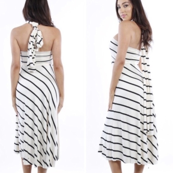 Tie around neck black and white flow dress - Picture 2 of 3